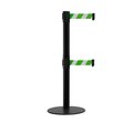 Montour Line Stanchion Dual Belt Barrier Flat Base Black Post 13ft. Grn/Whi Belt MX630D-BK-GWD-130